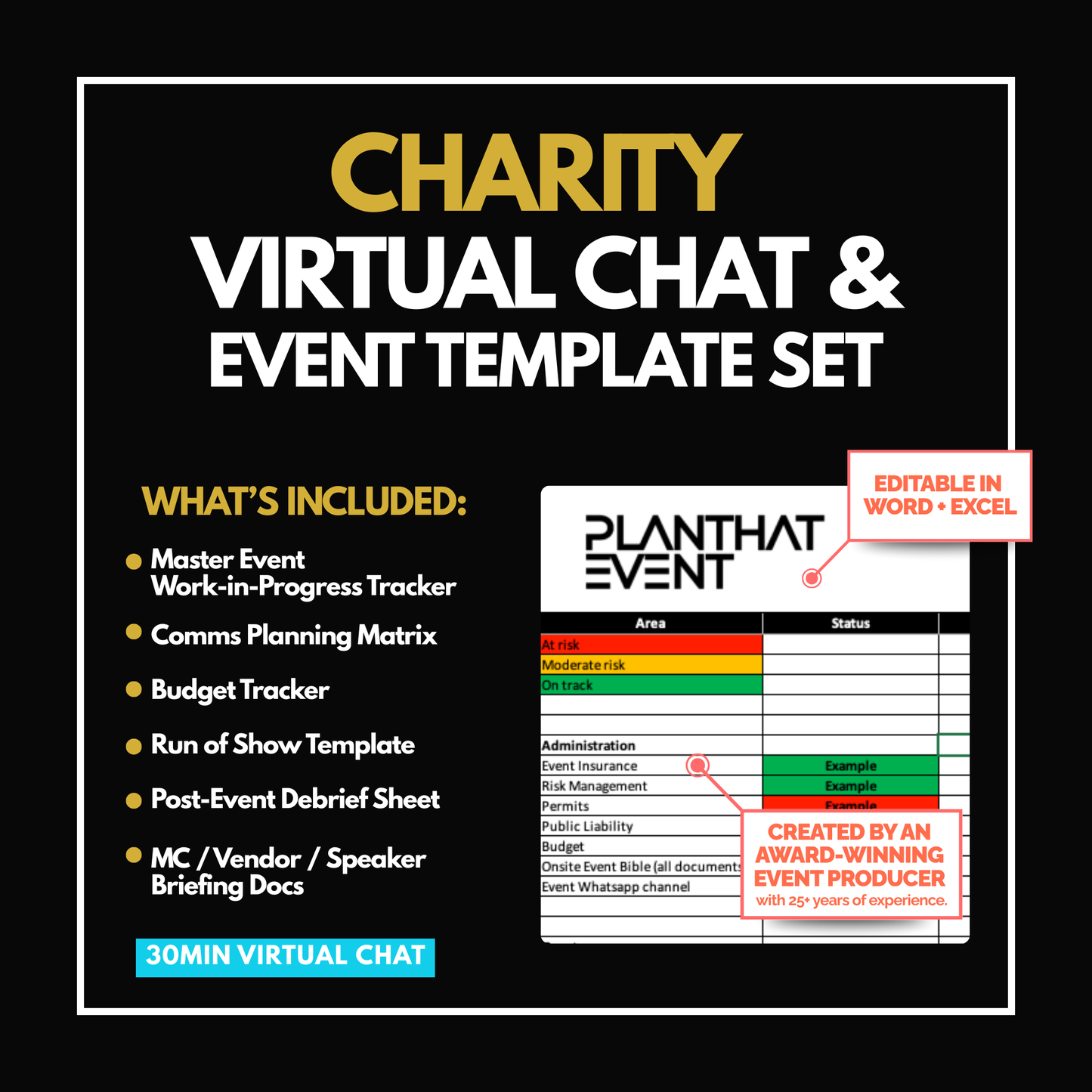 Charity Event Template Set + 30min Virtual Consultation - Premium Planning Package