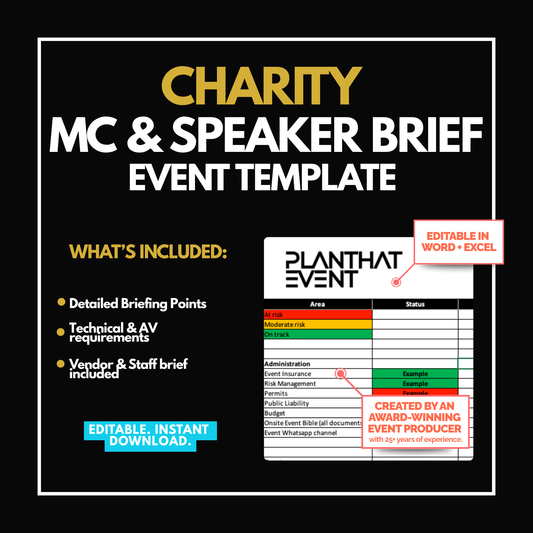 Charity Event MC, Speaker, Vendor & Staff Briefing Template - Brief with full event details