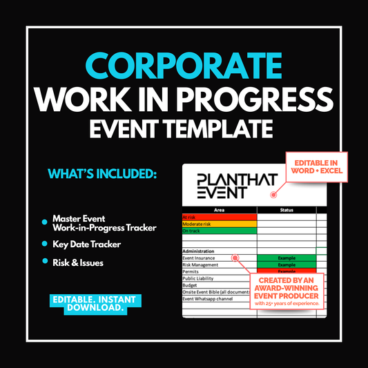 Corporate Event Work in Progress Tracker with recommended tasks